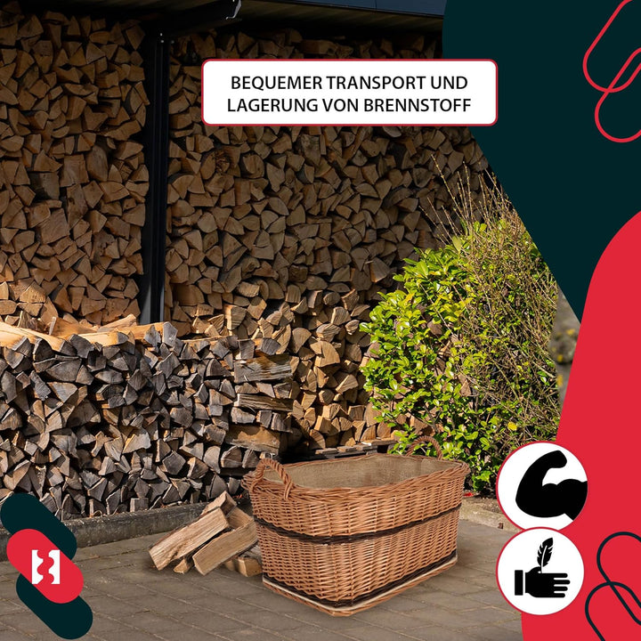 KOTARBAU® Weidenkorb für Brennholz - Holzkorb für Kaminholz - Erntekorb - 55x45 cm - Kaminholzkorb m