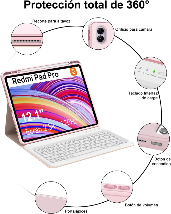 Tastatur für Redmi Pad Pro 12.1 | Schutzhülle Redmi Pad Pro mit Tastatur 2024 [Spanisch Ñ], kabellos