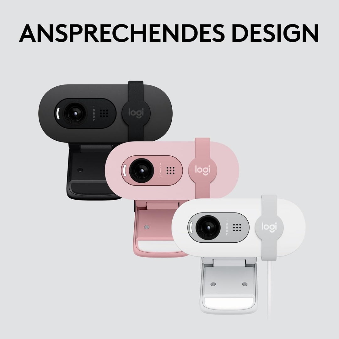 Logitech Brio 100 Full HD-Webcam für Meetings und Streaming, Auto-Lichtausgleich, integriertes Mikro