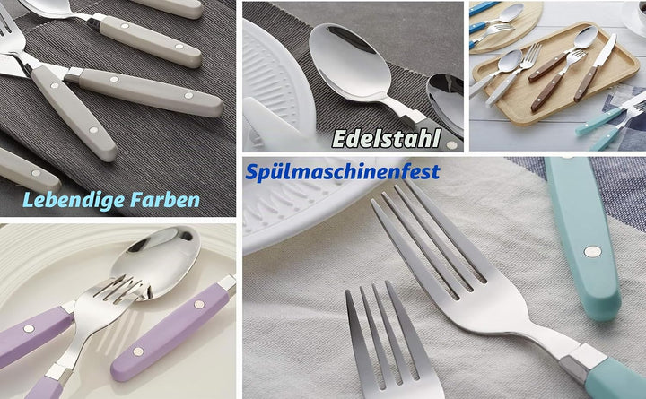EXZACT Besteckset 24-teilig Edelstahl - mit Niet-Bastelgriffen/Besteck im Retro-Stil - 6 x Essgabeln
