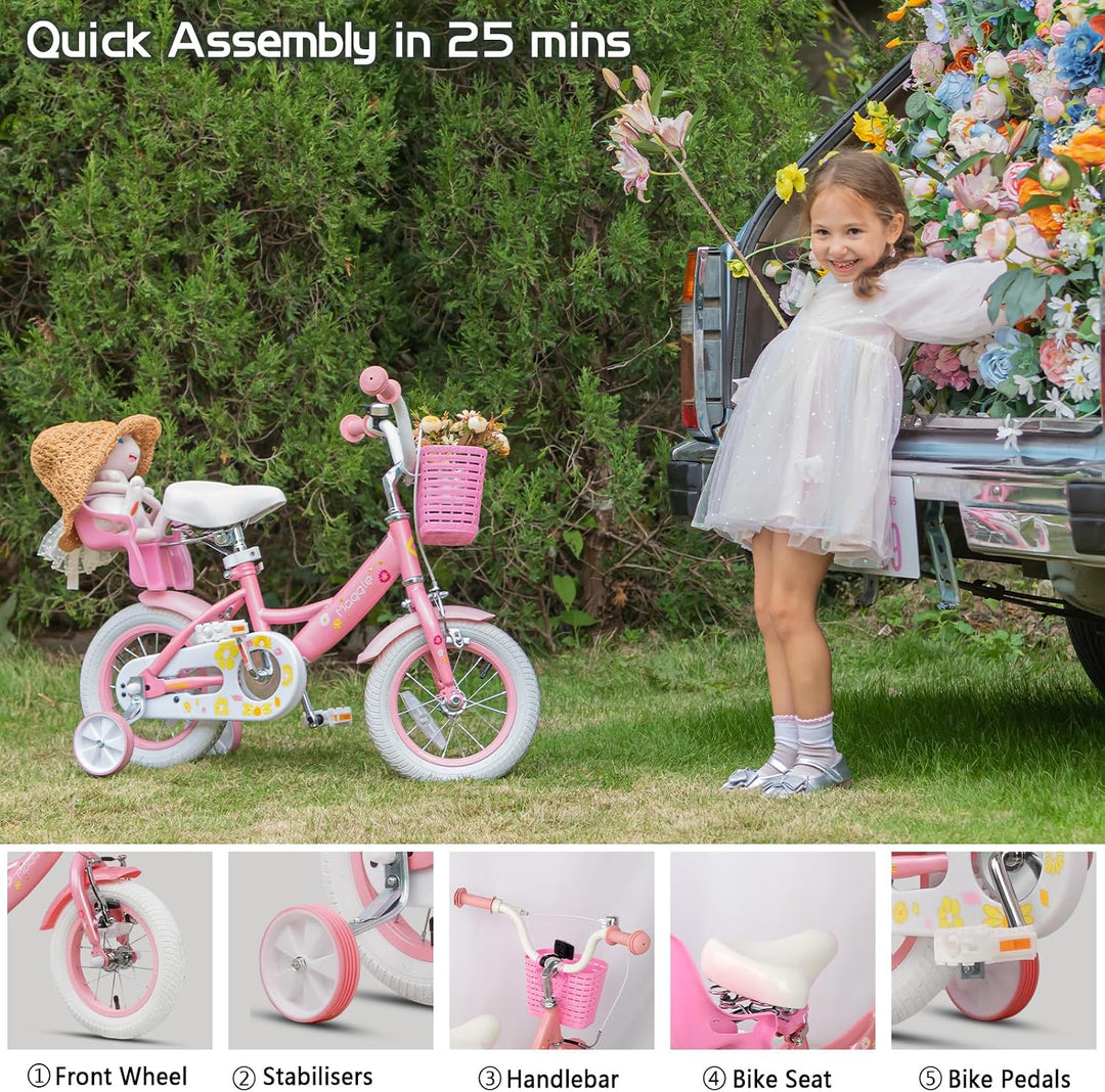 Glerc Maggie 12 14 16 20 Zoll KinderFahrrad für 2-12 Jahre Mädchenfahrrad alt mit Puppe-Sitz & Stütz