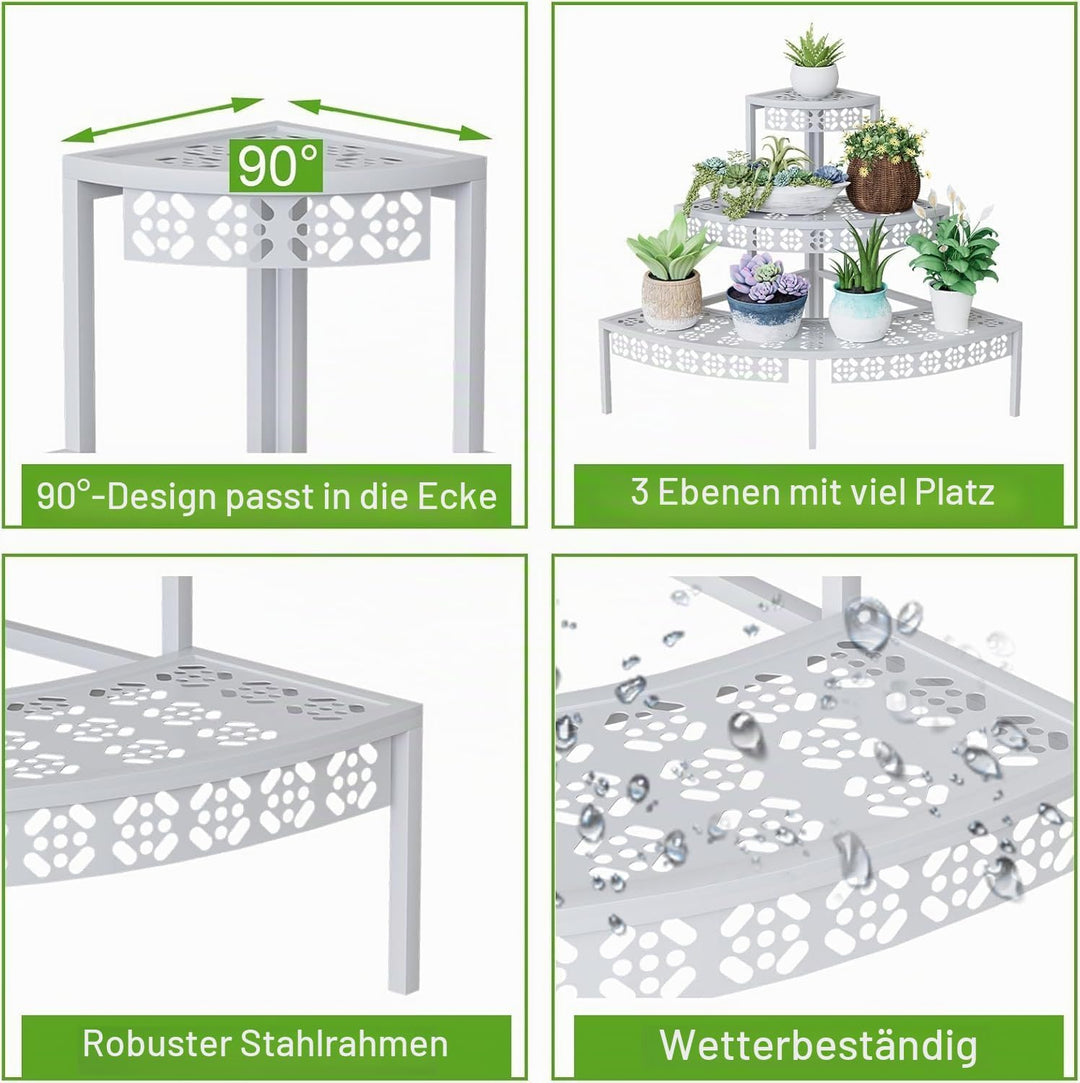 Blumenständer, Pflanzenregal aus Metall, 3 Stufen Pflanzenständer, Blumentreppe mit Grosser Kapazitä