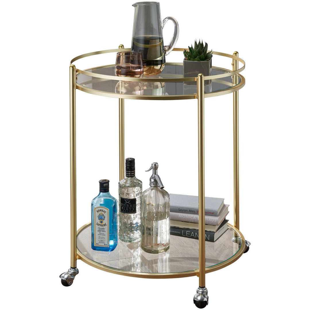 Wohnling Design Servierwagen Gold Ø 57 cm Beistelltisch, Teewagen Metall mit Rollen, Küchenwagen mit