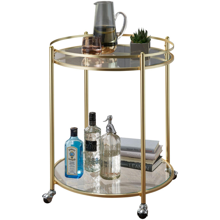 Wohnling Design Servierwagen Gold Ø 57 cm Beistelltisch, Teewagen Metall mit Rollen, Küchenwagen mit