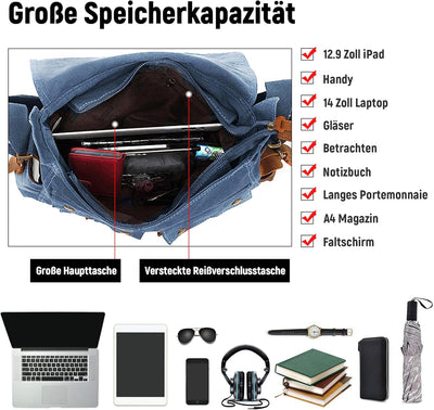 VARLIVOO Umhängetasche für Herren Schultertaschen 14" Zoll Laptoptaschen Messenger Bags Kuriertasche