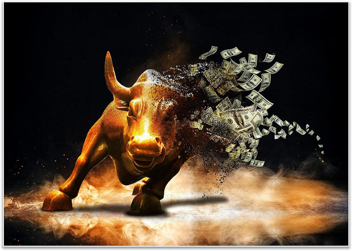 wandmotiv24 Poster als Wanddeko, Grösse Din A0, Goldener Stier, Dollar, Geldscheine, Geld, Tier, Mod