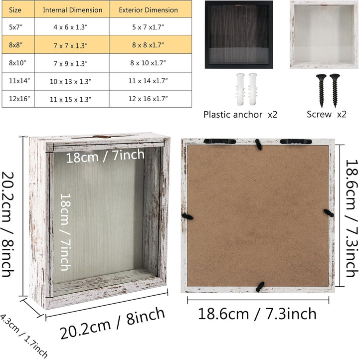 GraduationMall 20x20cm 3D Bilderrahmen für Tickets Shadow Box mit Slot,Rahmen zum Befüllen Speicherb