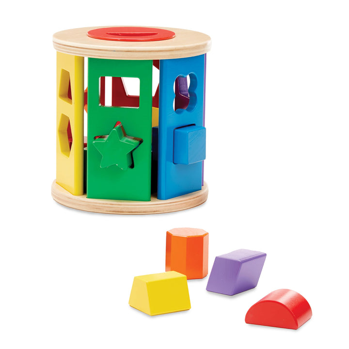 Melissa & Doug 19041 Rollbarer Formensortierer aus Holz (14 Teile) Match & Roll Shape Sorter, Match