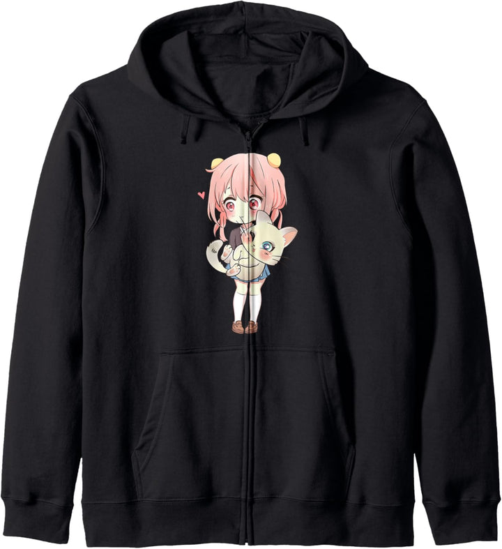 Anime und Katzen für Teen Manga kawaii Grafik Otaku Kapuzenjacke