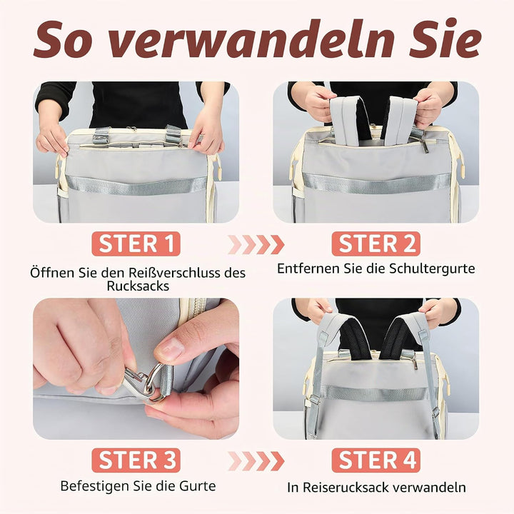Baby Wickeltasche Rucksack Handtasche mit wasserdicher Wickelunterlage,Verstellbare Schultergurt mul
