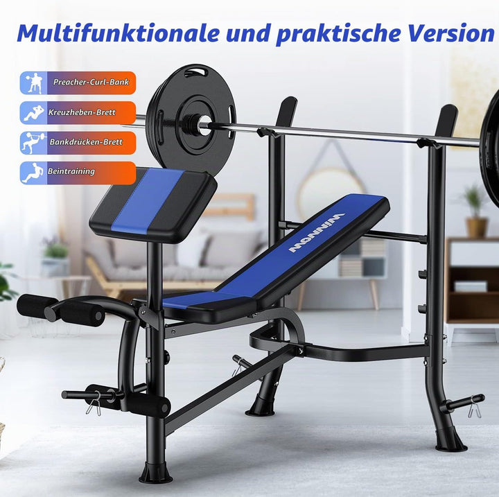 WINNOW Verstellbare Hantelbank mit Beinstrecker und Preacher Curl Heimtraining Fitnessstudio Gewicht