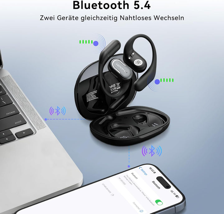 Kopfhörer Kabellos Bluetooth, Open Ear Sport, 11 Stunden Akkulaufzeit, IPX5