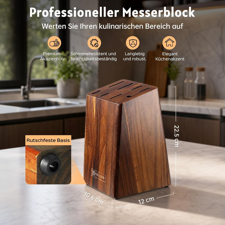 Paudin Messerblock Set mit 9-TLG, Scharfes Hochwertiges Küchenmesser Set aus Edelstahl, Messerblock