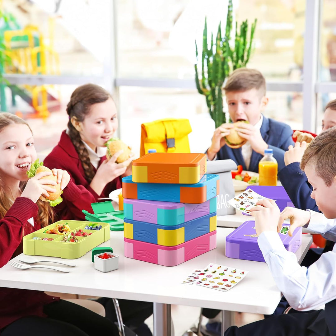 Brotdose Kinder mit Fächern 1330 ml Bento Box mit 6 Fächern Besteckset - Auslaufsichere Lunchbox für