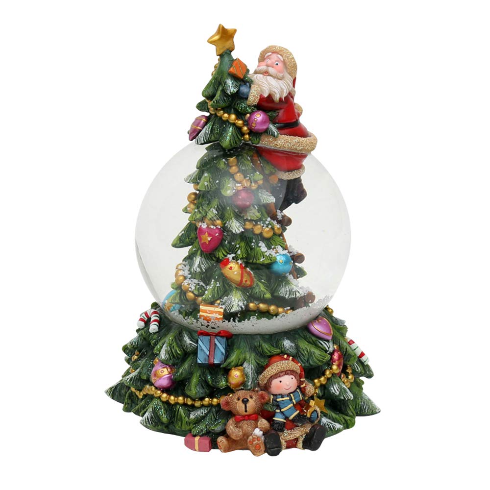 Dekohelden24 Bezaubernde Schneekugel am Tannenbaum, mit Weihnachtsmann und Sound, 500897, Masse H/B/