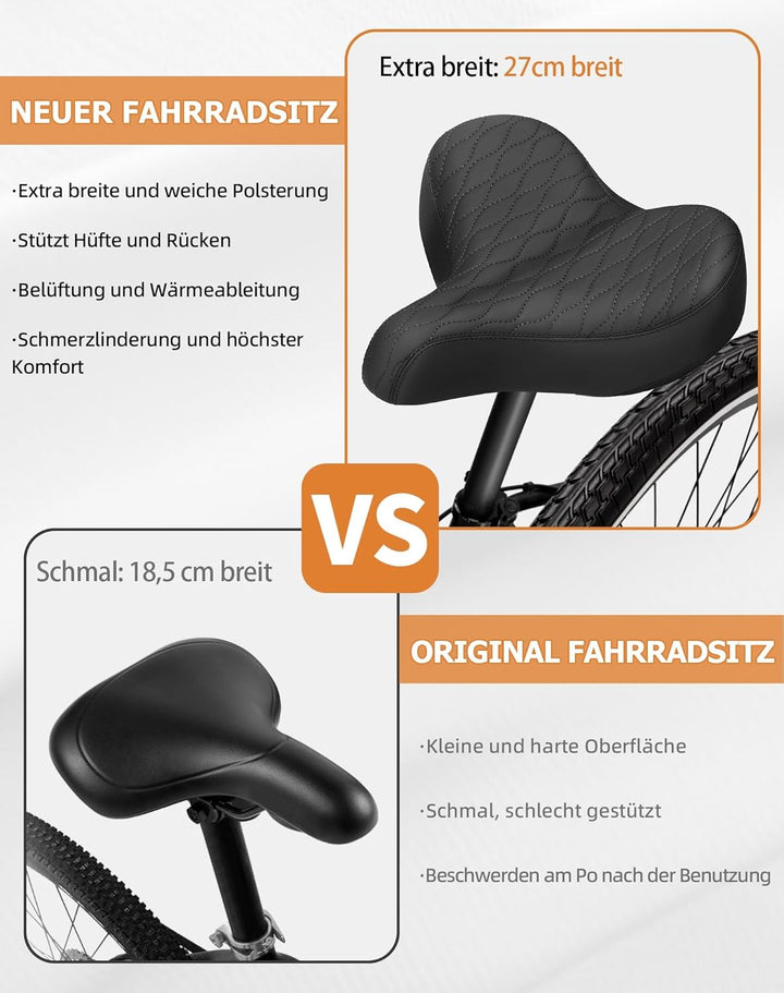 Übergrosser Fahrradsattel Herren & Damen, Bequem, Weich Memory Foam, Ergonomisch, Extra Breit Bequem