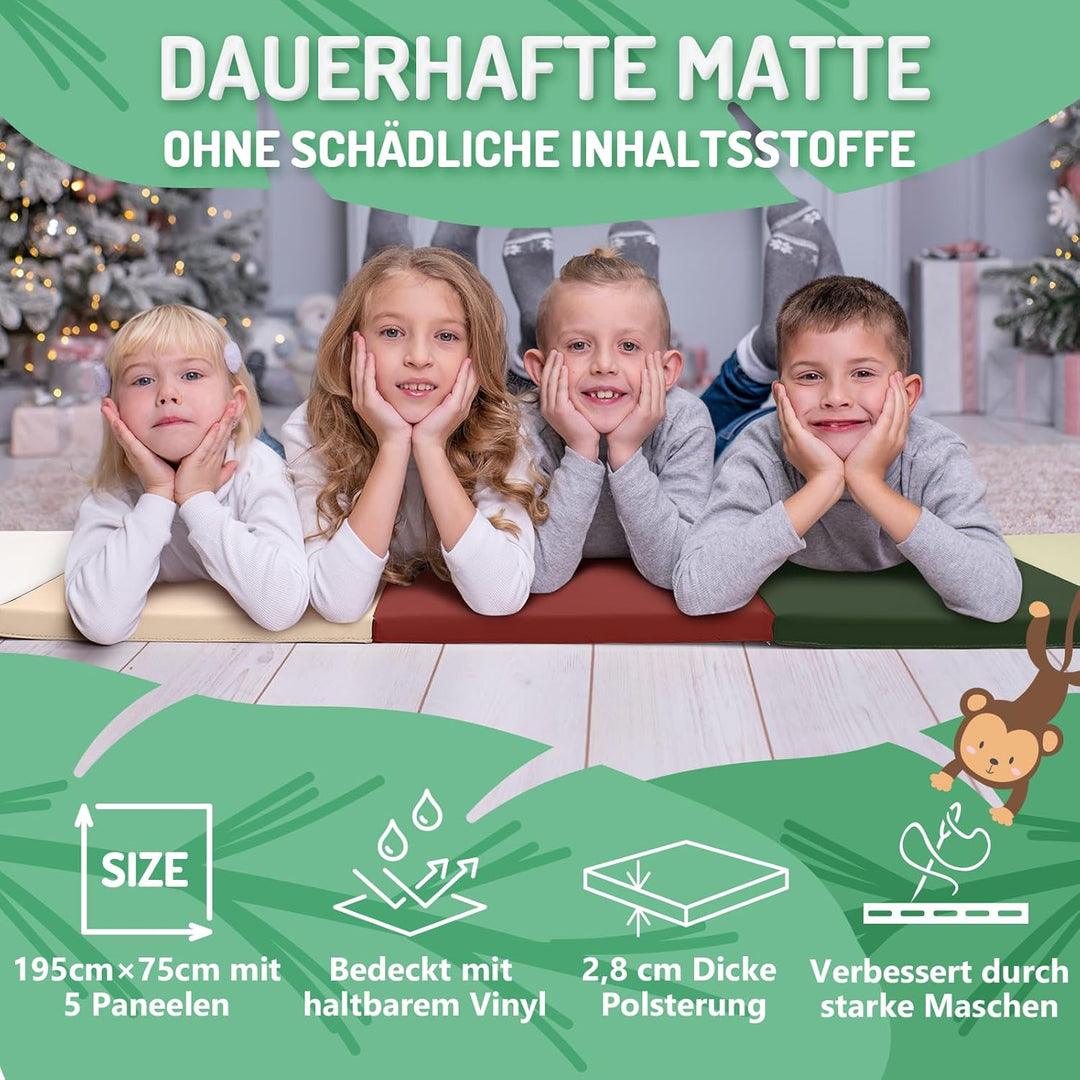 195 x 75 x 3 cm Klappbare Weichbodenmatte Turnmatte Fitnessmatte Gymnastikmatte mit Tragegriffen, Sp