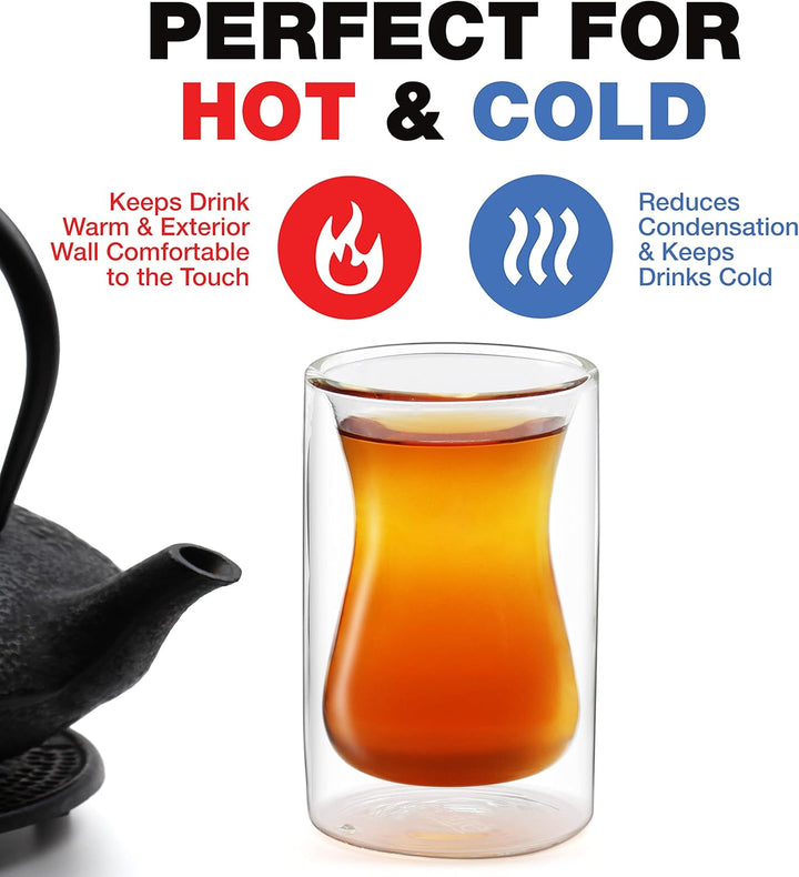 eparé Türkische Teetassen - 2er-Set - doppelwandige Teetasse aus Glas, Kaffee-, Espresso-, Cappuccin