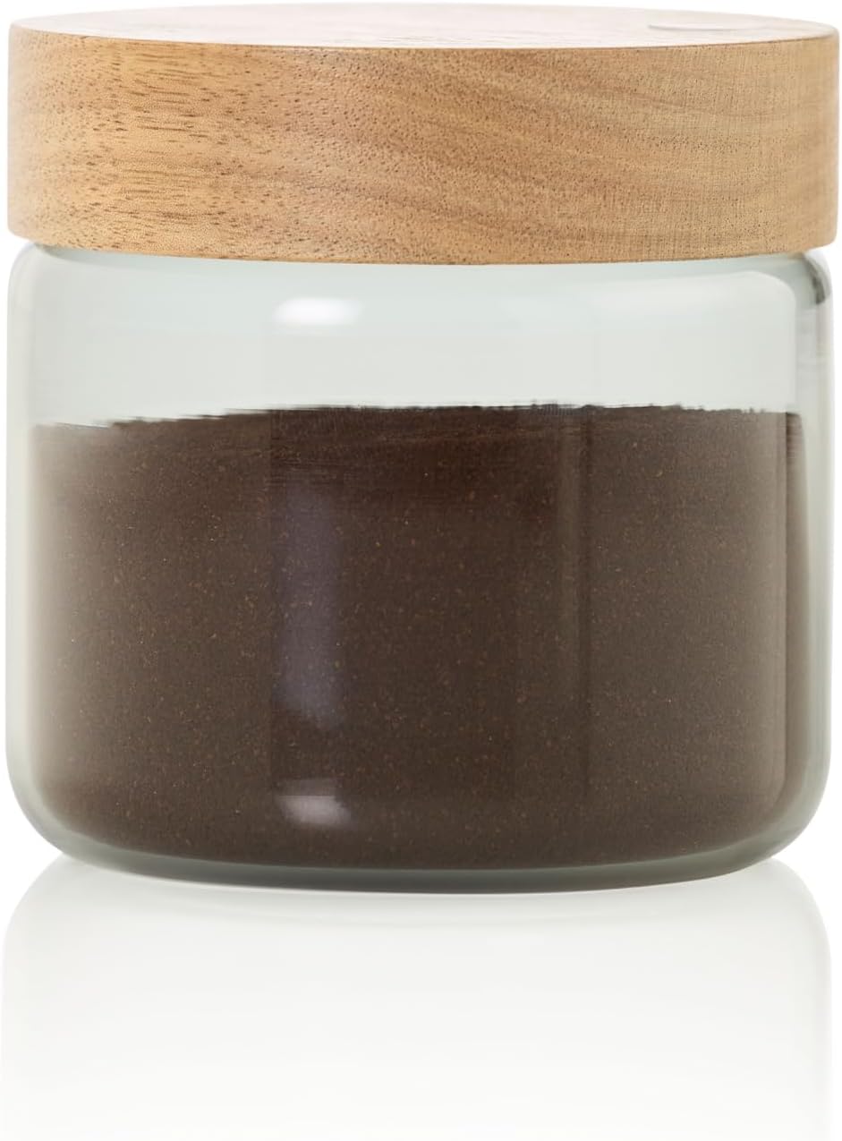 AdHoc PureJar Vorratsdose Glas mit Holzdeckel – Borosilikatglas, luftdichter SoftSeal Verschluss, Ak