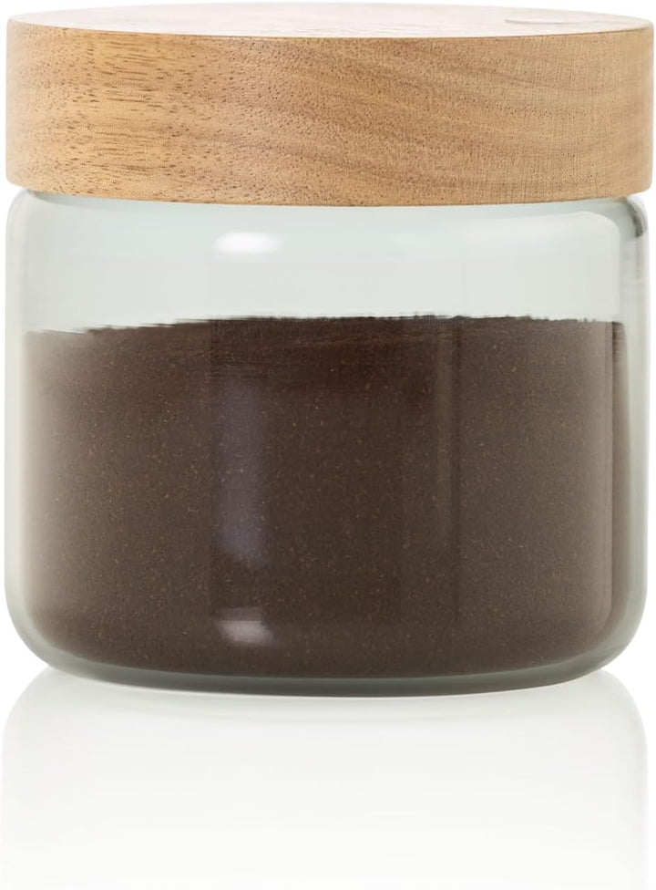 AdHoc PureJar Vorratsdose Glas mit Holzdeckel – Borosilikatglas, luftdichter SoftSeal Verschluss, Ak