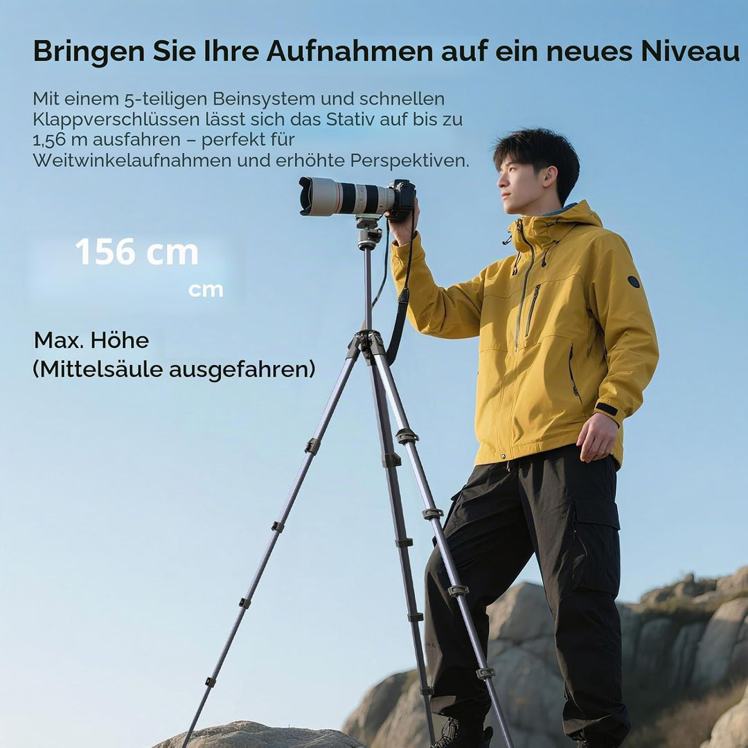 ULANZI Ombra II 156cm Kamerastativ, 360° Kugelkopf, Reisestativ mit Uka Schnellwechselplatte, Dreibe