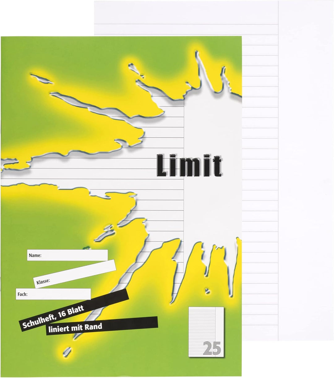 Limit Schulheft 10er Pack A4 Lineatur 25 - liniert mit Rand 16 Blatt grün & Schulheft 100050511 10er