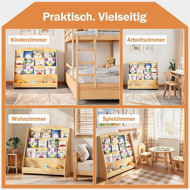 4 Tier Bücherregal Kinder Montessori Kinderregal 88cm Höhe, Kinderzimmer Spielzeug Aufbewahrung Büch