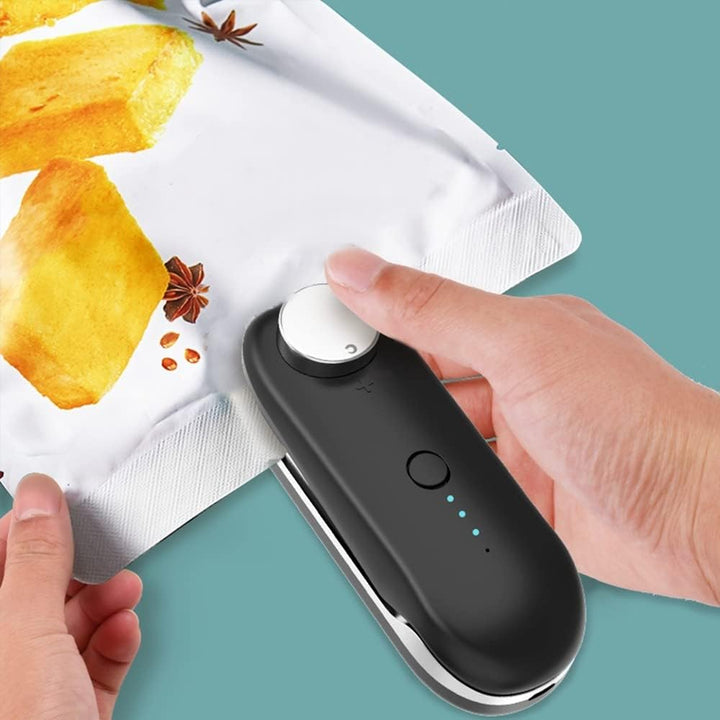 DONGKER Mini Bag Sealer, 2 in 1 Hand Folienschweissgerät mit Cutter, USB Aufladung, Tragbar Vakuumie