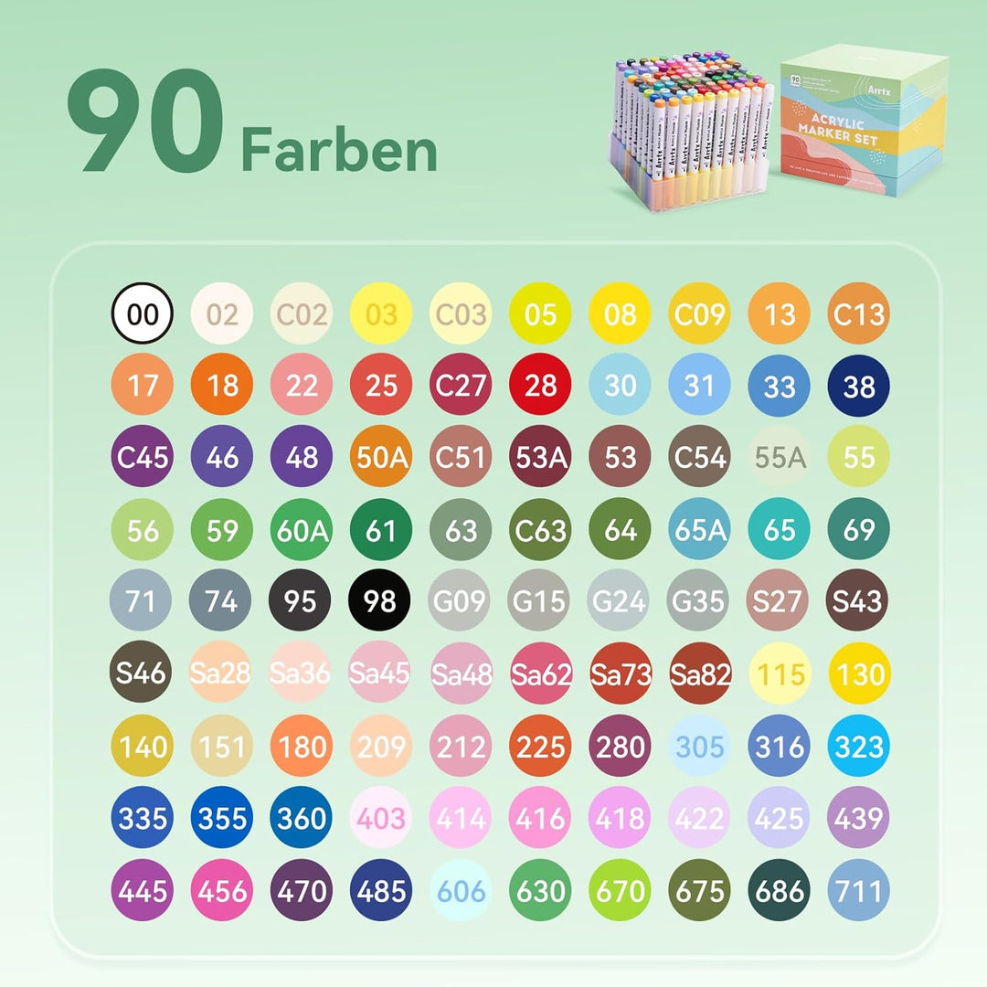 Arrtx Acrylstifte für Steine Wasserfest-90 Farben Pinsel Spitze Naturfarben Acrylmarker für Steinmal