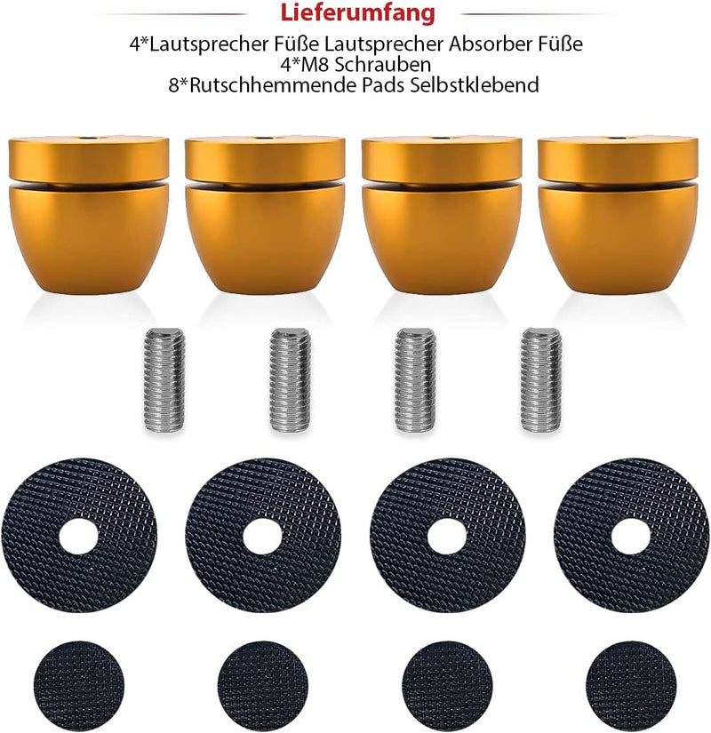 Tertullus 4 Stück Lautsprecher Füsse Aluminium Füsse Shock Absorber Schwingungsdämpfer für Lautsprec