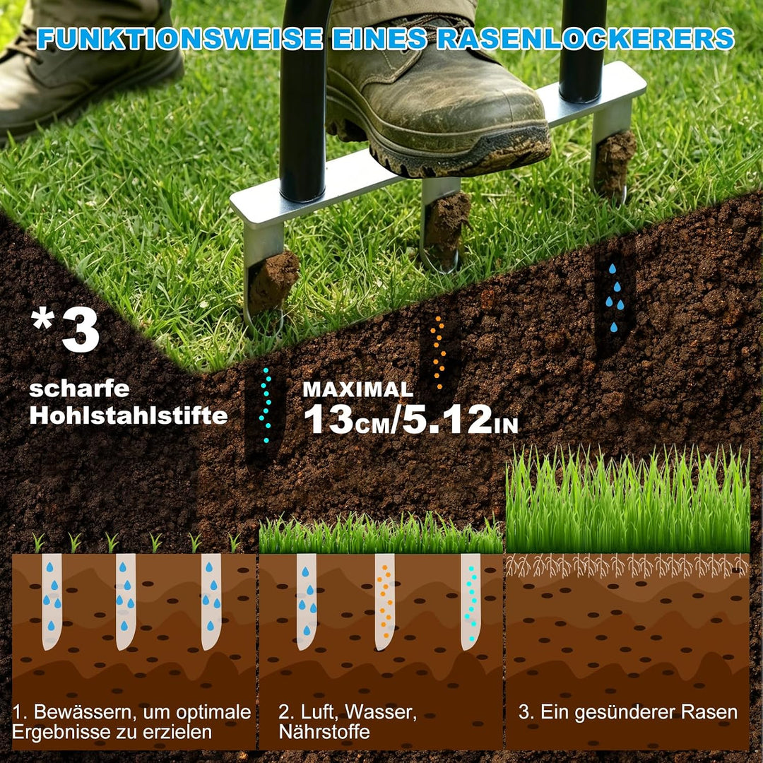 Aerifizierer für Rasen | 3 Hohlspoon Rasenbelüfter, Rasenspecht Aerifizierer - Premium Gartengerät z