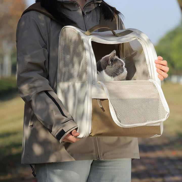 Haustier Rucksack mit Netzfenster, 600D Wasserdichtes Oxford-Tuch Hunderucksack und Katzenrucksack,