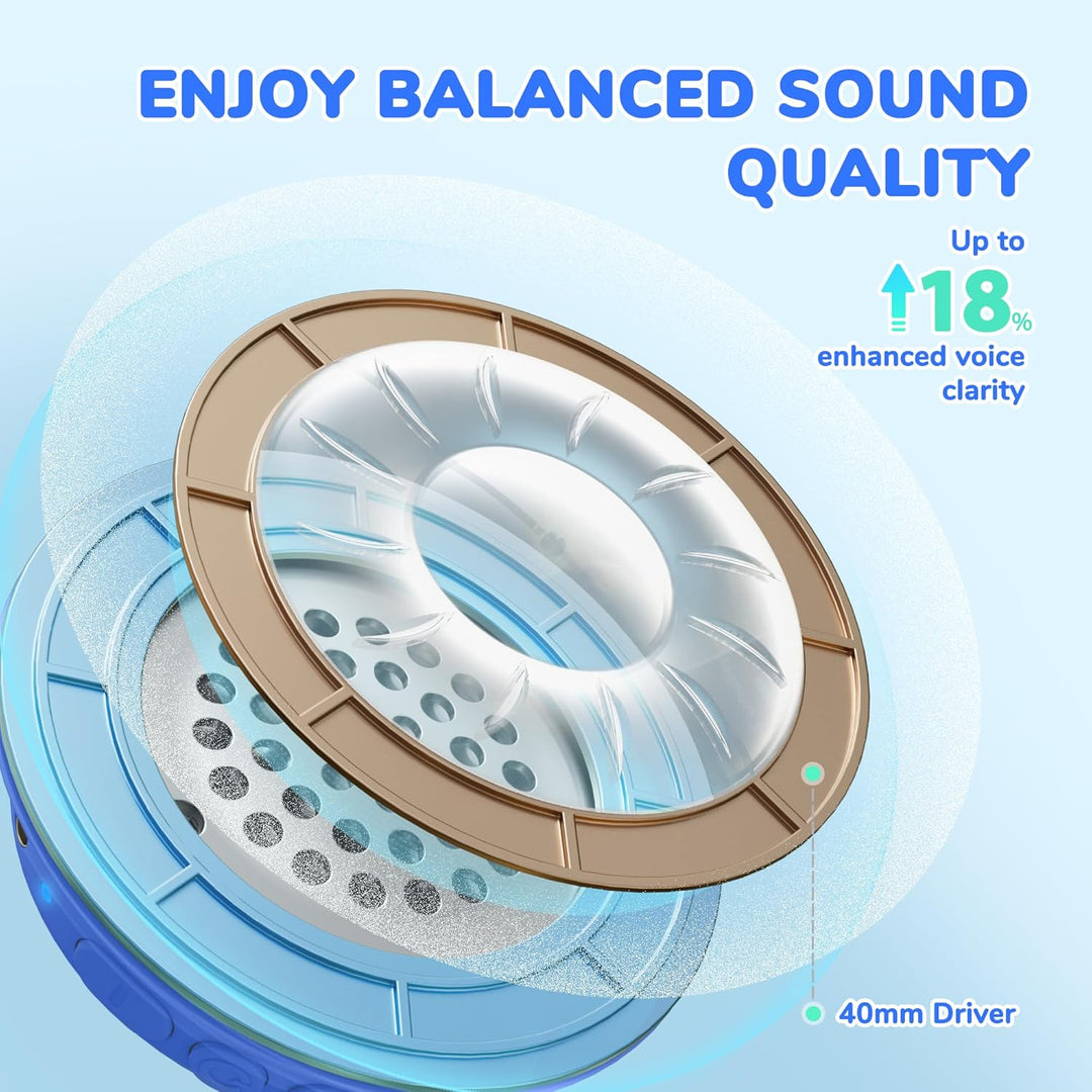 iClever Bluetooth Kopfhörer Kinder, 60 Std Akku, 74/85 dBA Lautstärkebegrenzung, Stereo-Sound, Typ-C