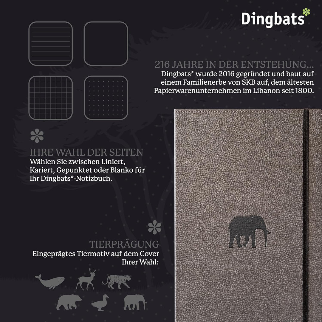 Dingbats - Wildtiere Liniertes Extra Grosses Notizbuch, Grauer Elefant, A4 - Hardcover Notizbuch - P