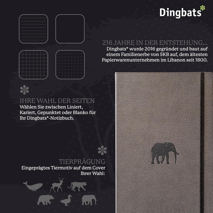 Dingbats - Wildtiere Liniertes Extra Grosses Notizbuch, Grauer Elefant, A4 - Hardcover Notizbuch - P