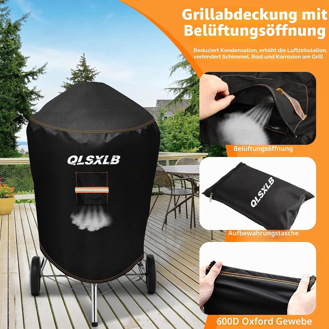 kugelgrill Abdeckung Wetterfest, Abdeckhaube für Kettle Holzkohlegrill, 600D Oxford Grillabdeckung R