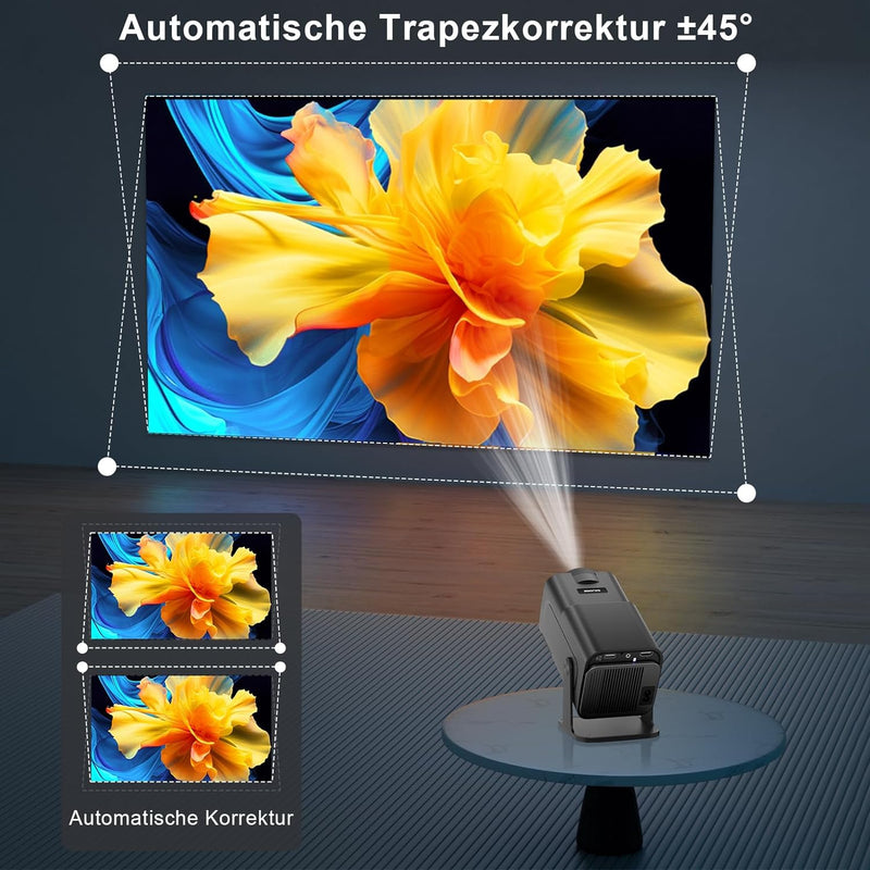 HY320 Mini Beamer Android 11，1080P Projector WIFI6 BT5.0 Heimkino Beamer, 12000Lumen FHD 4K Unterstü