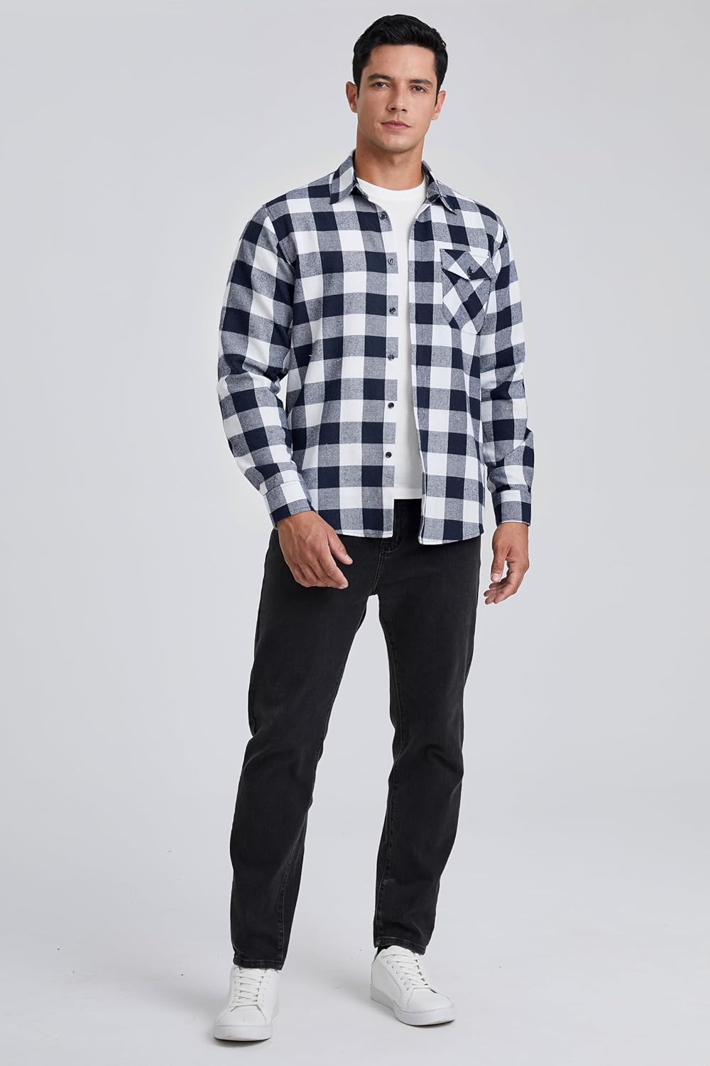 HISDERN Flanellhemd Herren Karierte Hemden Herren Langarm Button Down Baumwolle Holzfällerhemd Regul