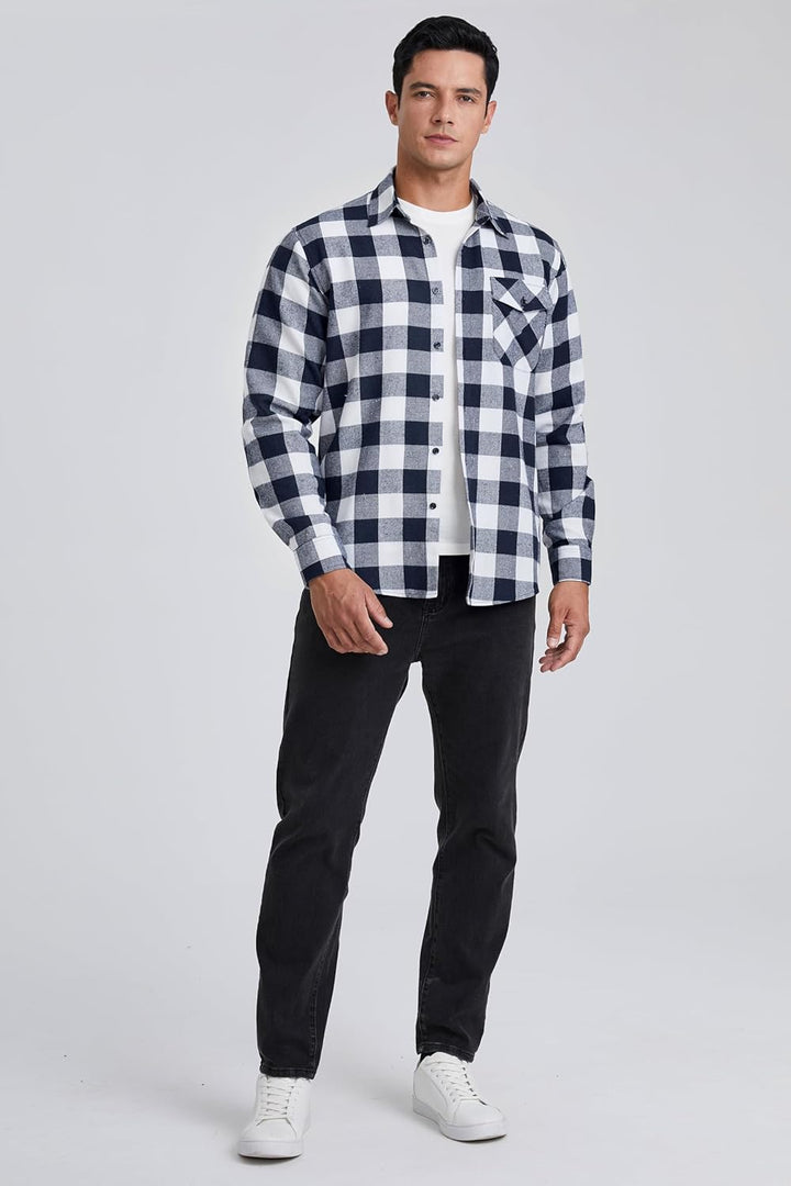 HISDERN Flanellhemd Herren Karierte Hemden Herren Langarm Button Down Baumwolle Holzfällerhemd Regul