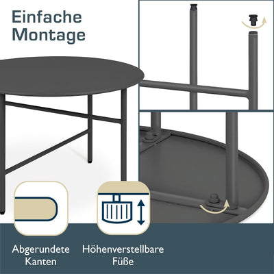 bomoe Runder Beistelltisch Metall Schwarz Ø 53 cm Tischplatte Kratzfest – Stabiler Wohnzimmer Coucht