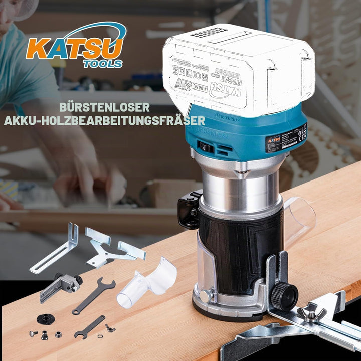 KATSU Akku-Holzschneider Laminator Router Joiners Tool 18V mit 3 Spannzangen Spannzangen 1/4", 6 mm
