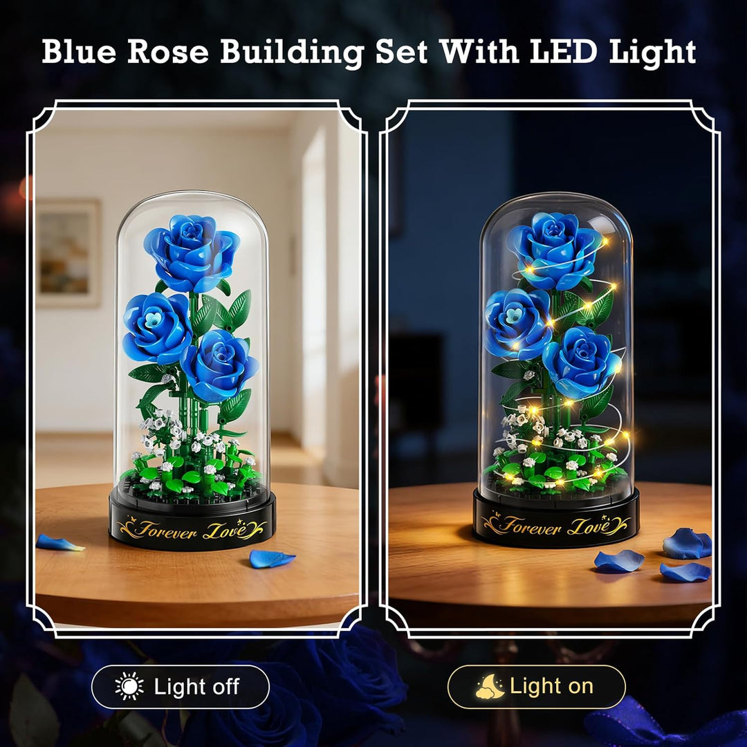 HiWEEGO Blumen Rosen Bauset mit LED Licht & Abdeckung – 219 Teile Rosenstrauss Ostergeschenke, 3,6 M