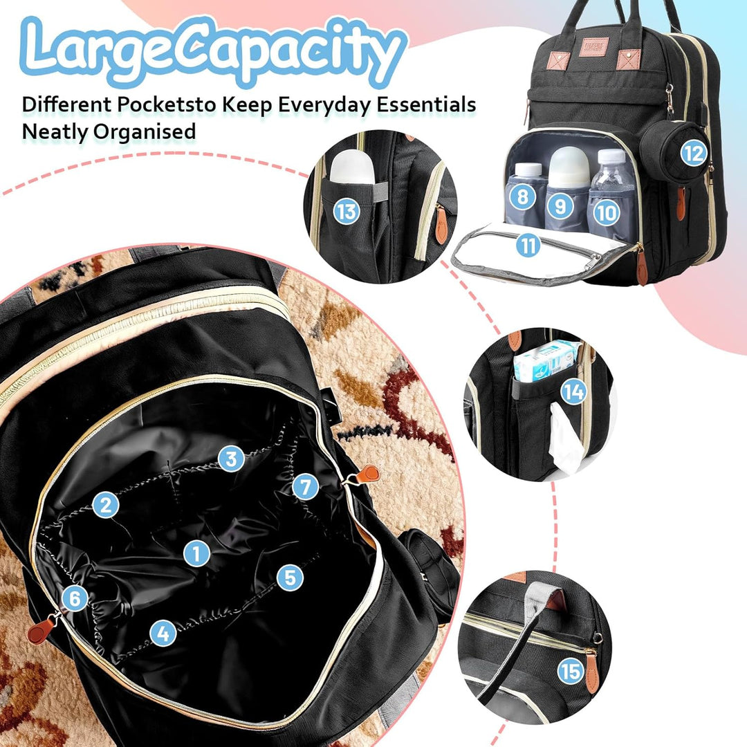 Wickeltasche Rucksack，Wickelrucksack Gross，Multifunktional Diaper Bag mit Mobiler Wickelauflage，Wass