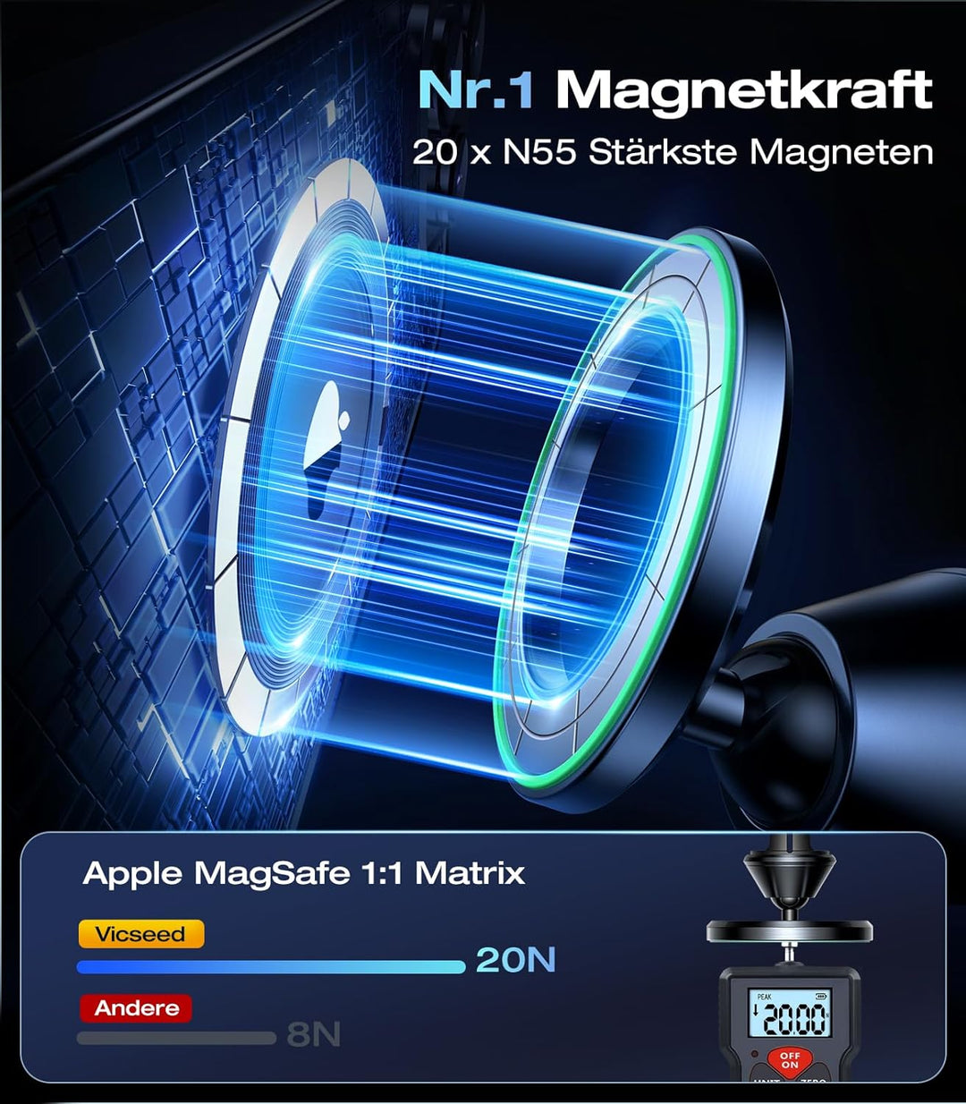 VICSEED Vollmetall Handyhalterung Auto Magnet für Mgasafe Autohalterung [20xN55 Stärkste Magneten] L