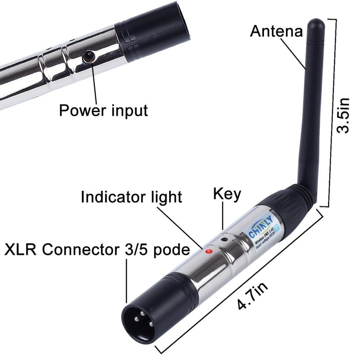 CHINLY 4pcs DMX512 2,4G ISM Kabelloser XLR-Sender/Empfänger männlich/weiblich LED-Lichtsteuerung Kur