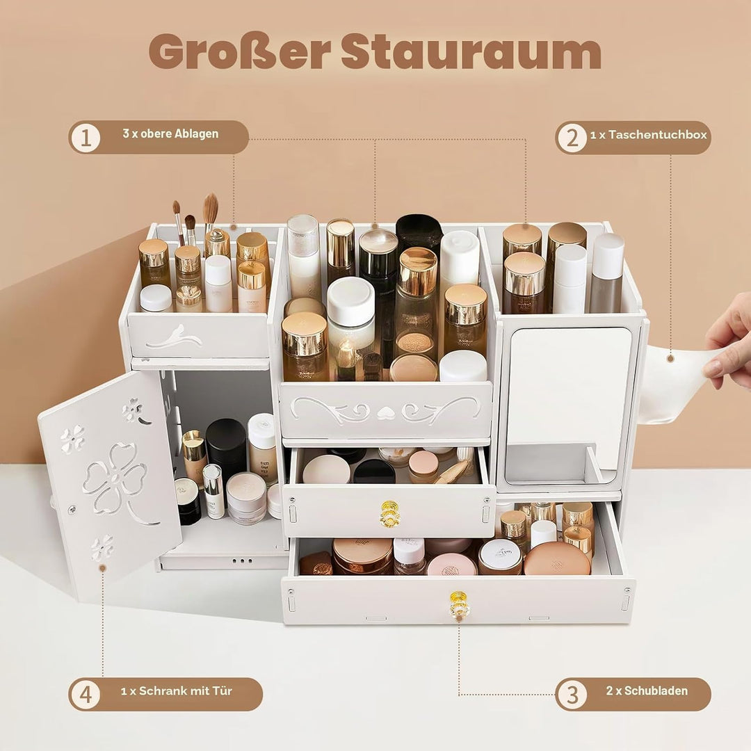 CHERIPOLI Make-up Storage Organiser Box Vanity Organizer mit 2 Schubladen, Multifunktionaler Make-up