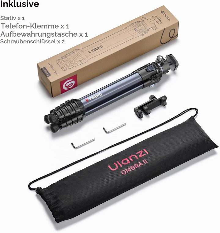 ULANZI Ombra II 156cm Kamerastativ, 360° Kugelkopf, Reisestativ mit Uka Schnellwechselplatte, Dreibe