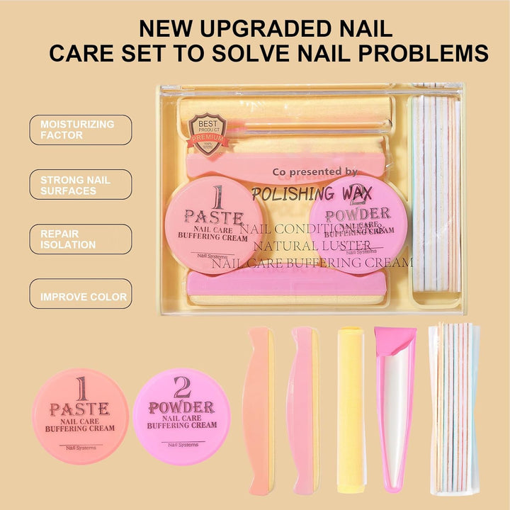Japanisches Maniküre-Set, Nagelpflege-Set mit Paste und Puder, Nagelpflege und natürlichem Glanz, Po