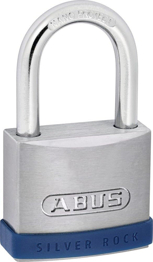ABUS Vorhängeschloss Silver Rock 5/50 aus massivem Zink - mit Silikon Schutzrahmen - Kellerschloss u