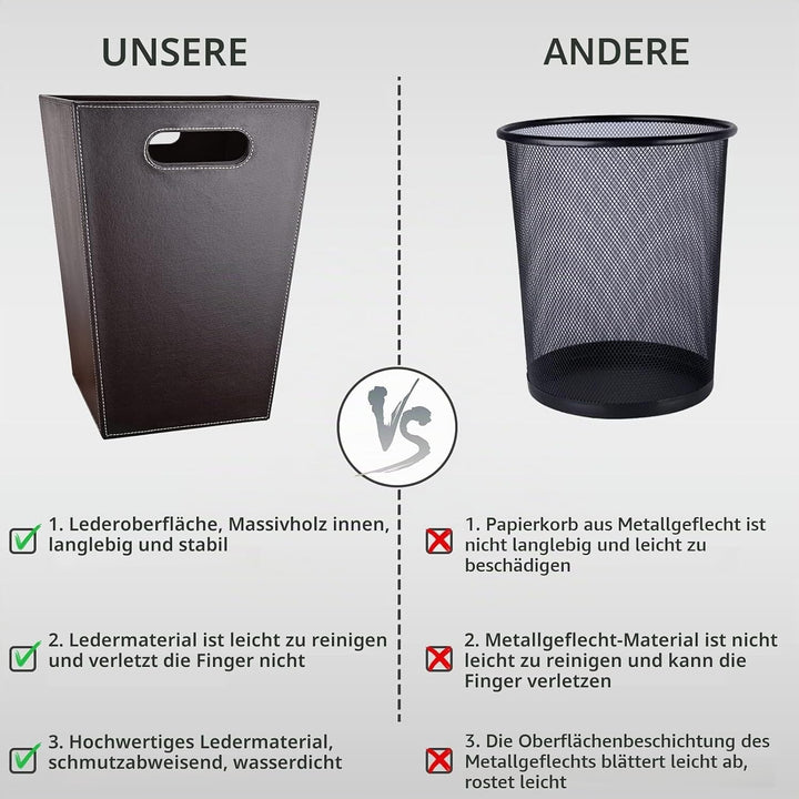 GORESE Papierkorb Büro -Quadrat Papierkorb aus Leder, modernes Design, Mülleimer für Küche, Bad, Bür